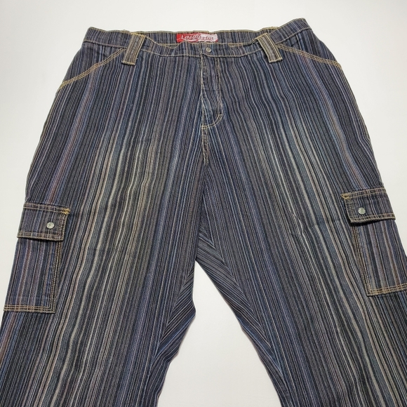 Lazer Striped Cargo Jeans Gorpcore Carpenter Pants Streetwear - Picture 2 of 6